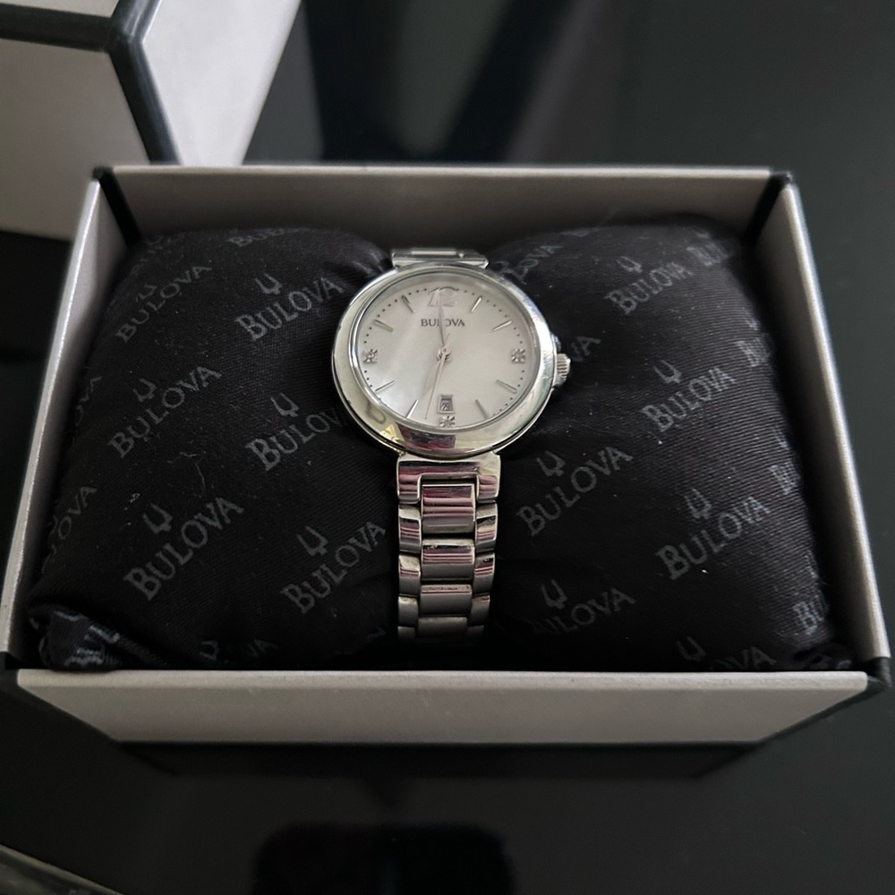 Bulova Silver-Tone Watch with Black Cushion